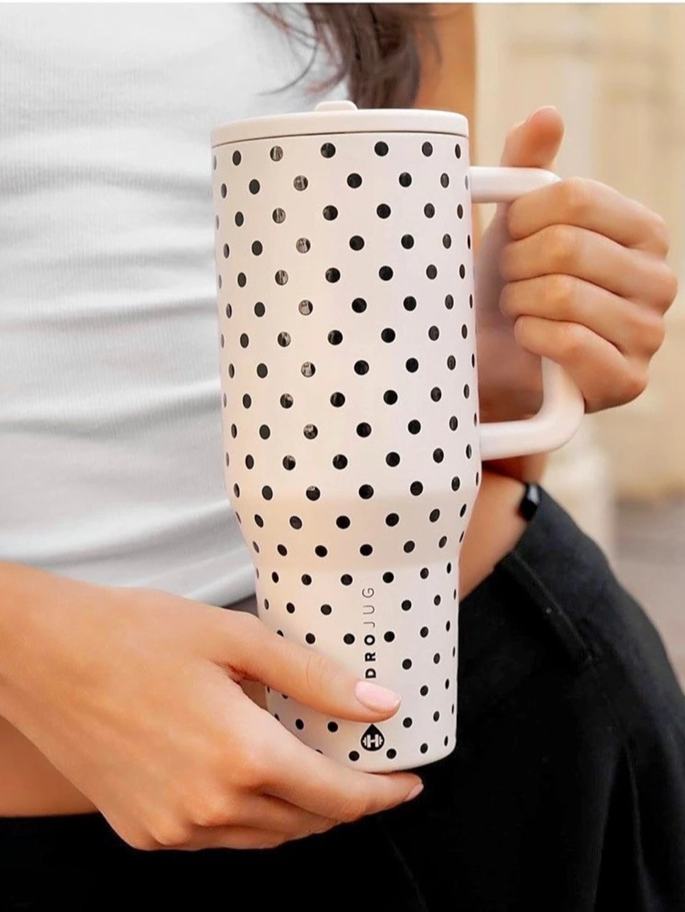 NWT HydroJug Traveler 40 oz - Polka Dot Tumbler French Vanilla
